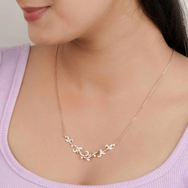 Elegant Gemstone Pendant Necklace-Rose Gold Tree Branches Necklace