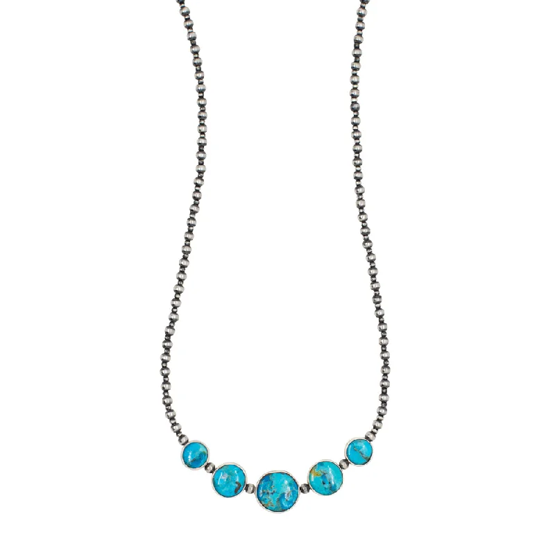 Sterling Silver Chain Necklace-Turquoise Coin Bonfire Necklace