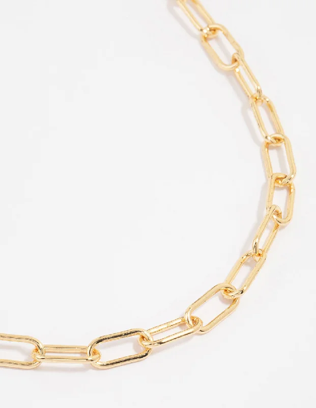 Delicate Gold Necklace-Gold Plated Oval Link Necklace