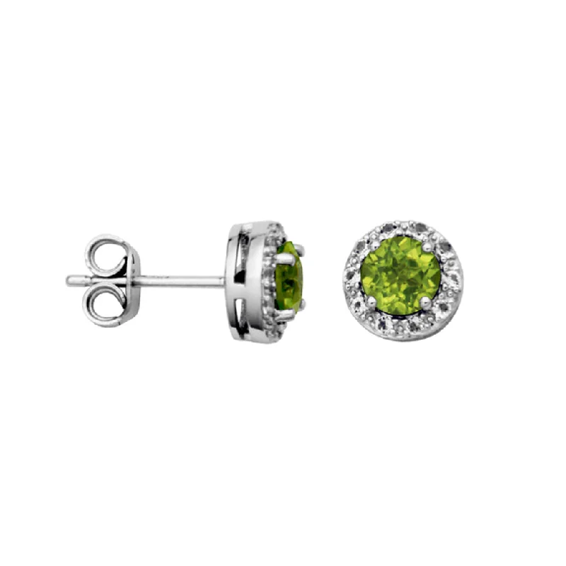 Simple Silver Stud Earrings-Sterling Silver Peridot & White Topaz Halo Stud Earrings by Samuel B.