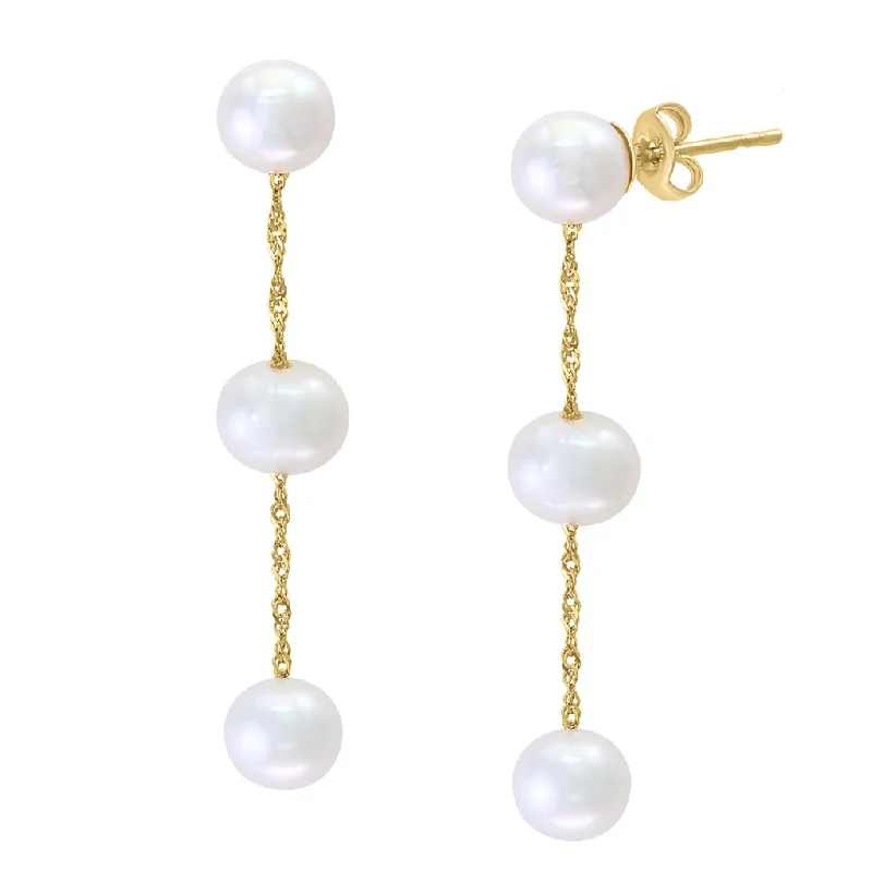 Handmade Crystal Drop Earrings-14K Yellow Gold 5.5-6mm Freshwater Pearl Drop Earrings