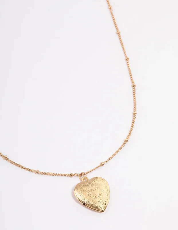 Vintage Gold Necklace-Gold Heart Locket Necklace