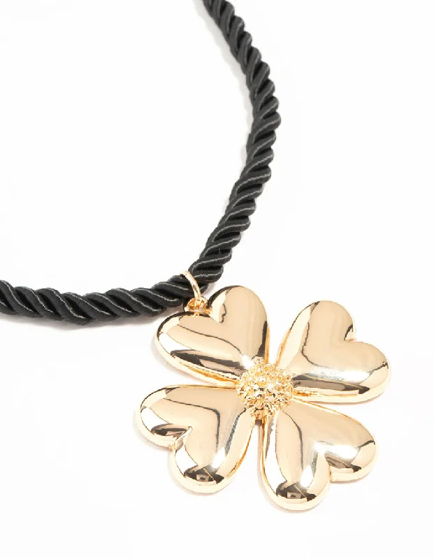 Multi-Layer Necklace for Women-Gold Heart Clover Cord Necklace