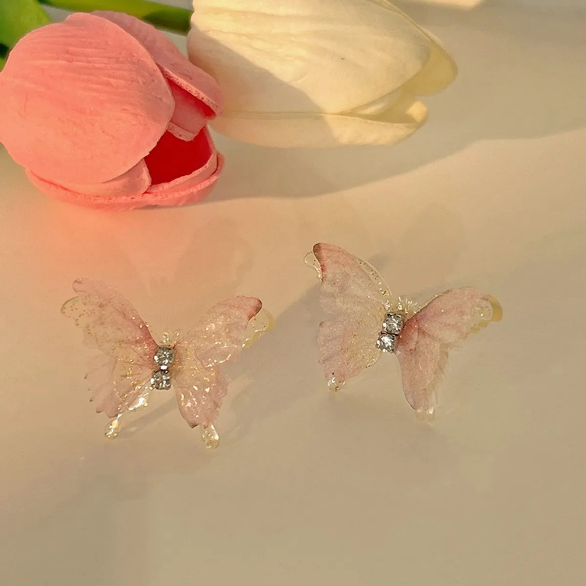 Black Diamond Wedding Band-Fairy Style Sweet Butterfly Cloth Women's Ear Studs