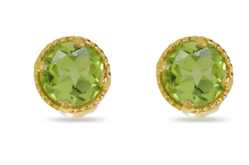 Fashionable Ear Cuffs-14K Yellow Gold 4mm Round Peridot Milgrain Stud Earrings