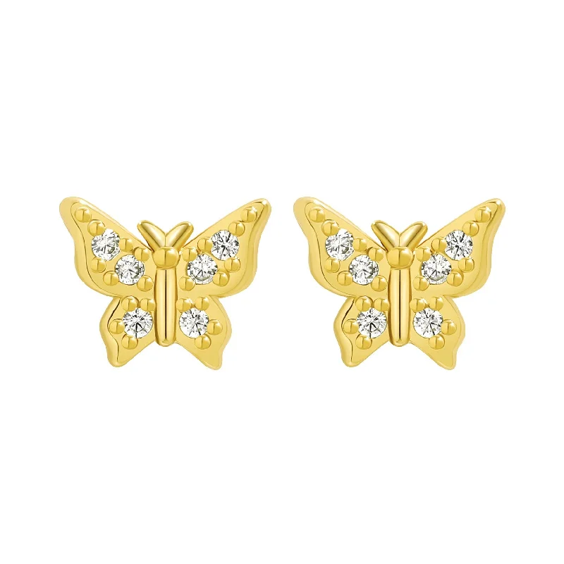 Gold Eternity Wedding Ring-1 Pair Cute Sweet Butterfly Inlay Sterling Silver Zircon Ear Studs