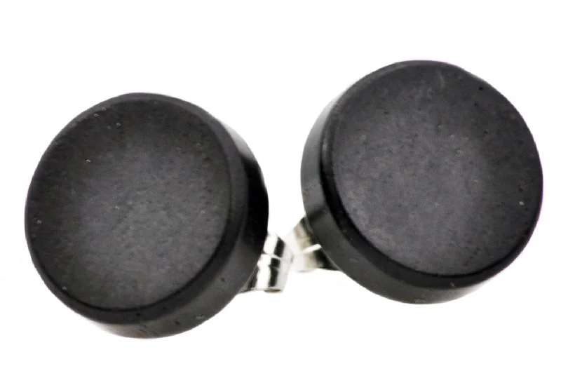 Beaded Earrings for Women-Men's 12mm Genuine Black Wood Stainless Steel Stud Earrings