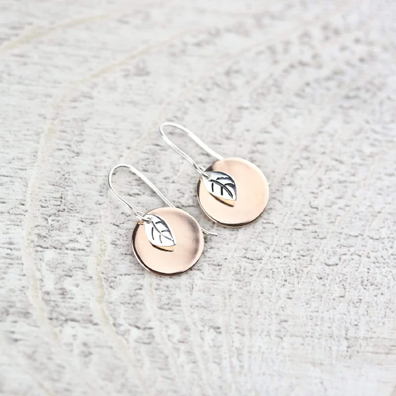 Floral Stud Earrings-Bodhi Leaf with Copper Moon Earrings