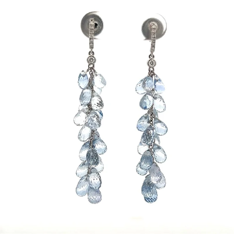 Clear Crystal Earrings-18K White Gold 30.68ctw Briolette Blue Sapphire & Diamond Drop Earrings