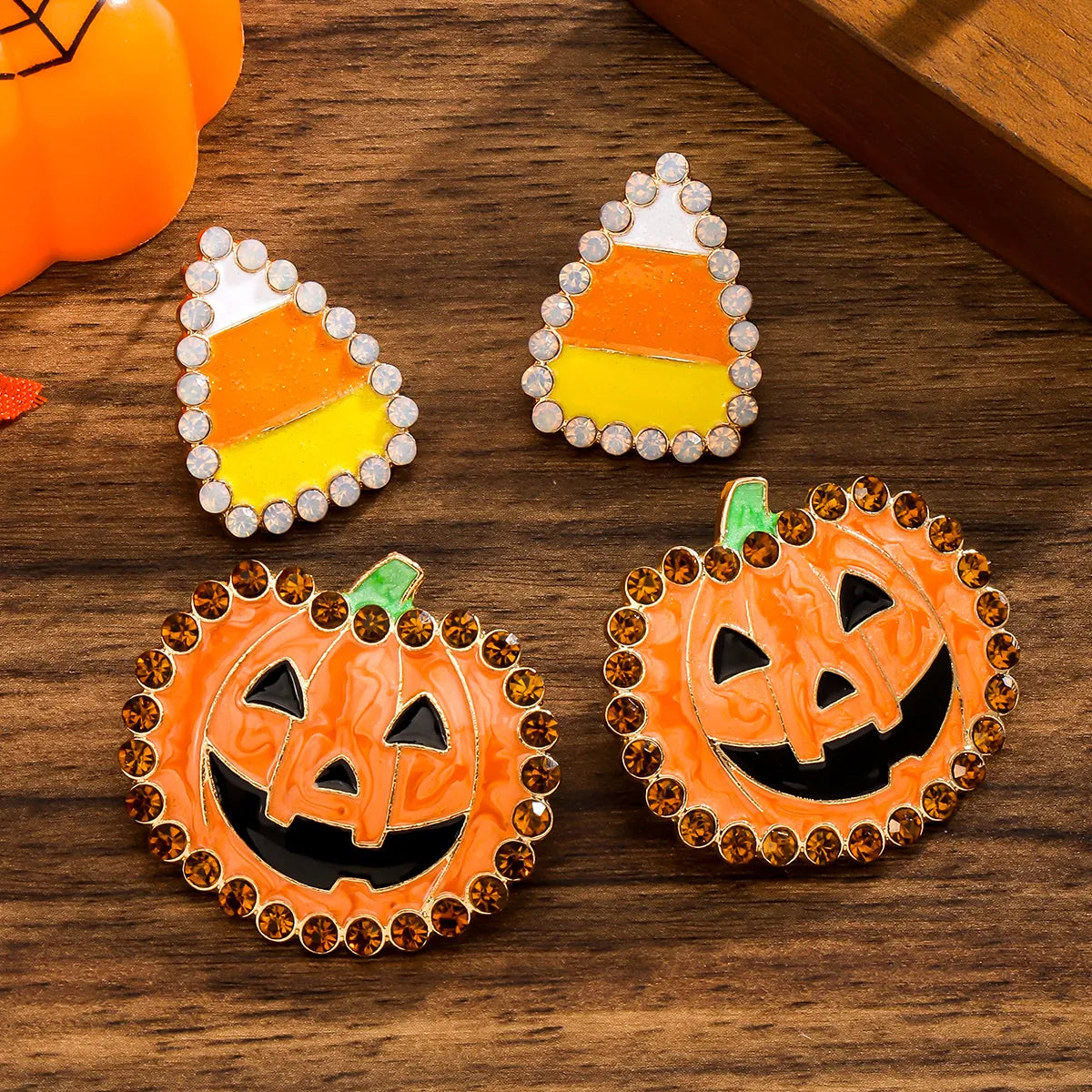 Handmade Silver Ring-1 Pair IG Style Funny Pumpkin Enamel Alloy Ear Studs