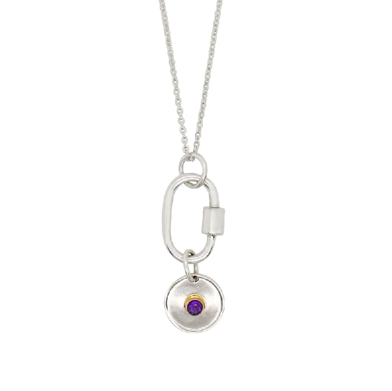 Minimalist Charm Necklace-February Birthstone Carabiner Necklace - Amethyst