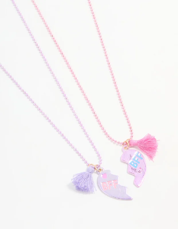 Simple Gold Pendant Necklace-Kids Multicoloured Coted Metal Tassel Broken Heart BFF Necklace Set