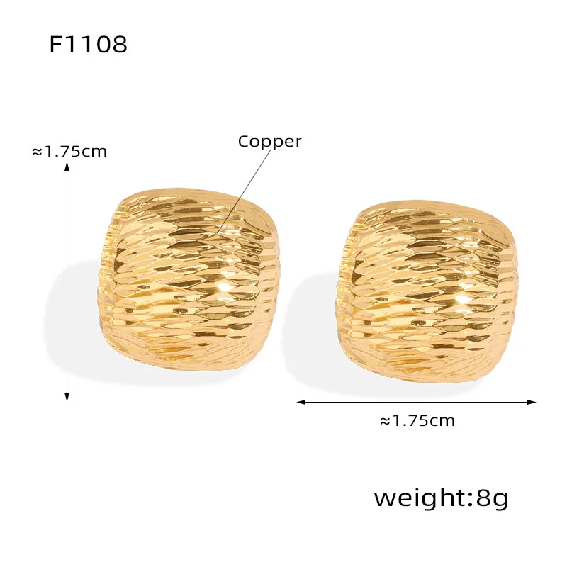 F1108-Gold Square Vertical Pattern Earrings