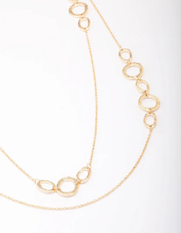 Adjustable Crystal Necklace-Gold Molten Oval Stone Necklace