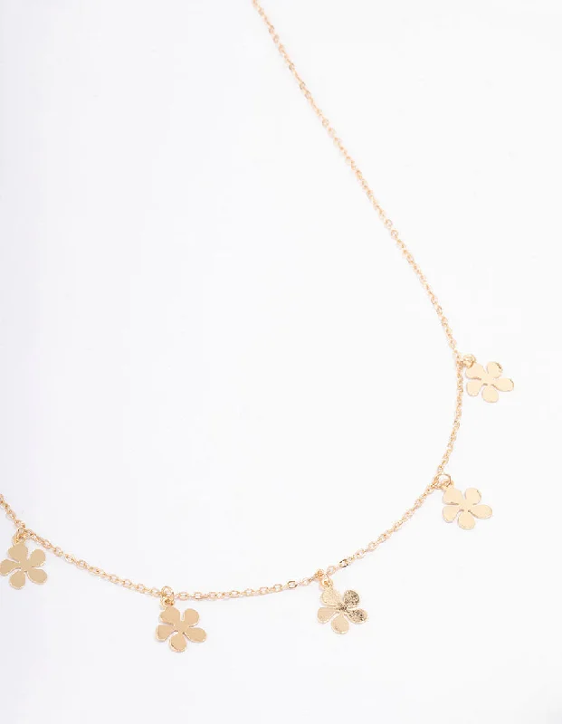 Natural Gemstone Necklace-Gold Clean Flower Droplet Necklace