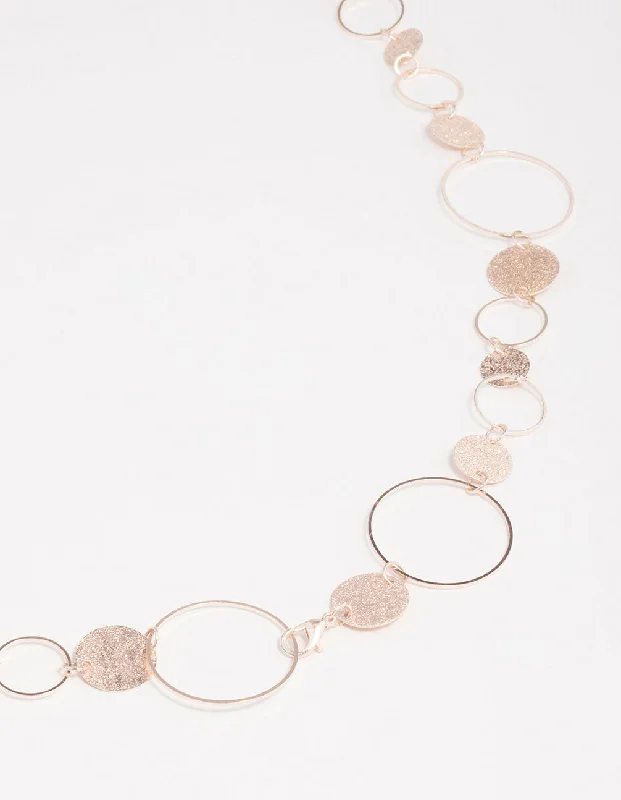 Elegant Silver Necklace-Rose Gold Stone Circular Chain Necklace