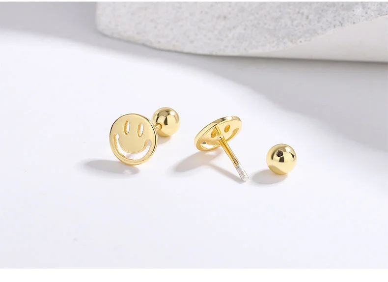 Custom Infinity Band-1 Pair Lady Smiley Face Sterling Silver Plating Ear Studs