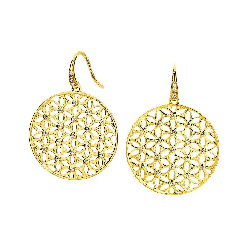 Bridal Pearl Earrings-Gold Flower of Life Earrings