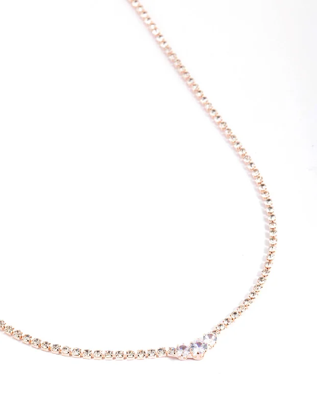 Gold Name Necklace-Rose Gold Cupchain Diamante Necklace