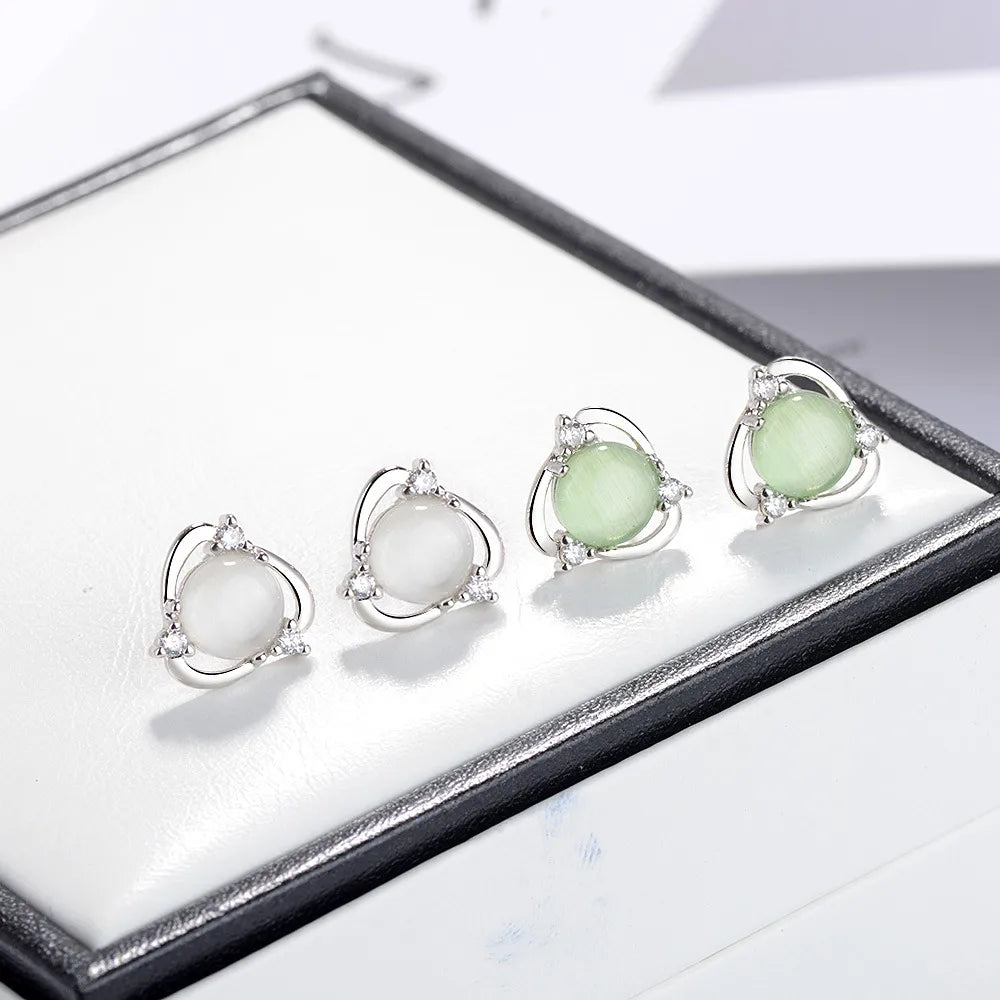 Silver Cluster Ring-1 Pair Casual Elegant Simple Style Flower Inlay Copper Opal Ear Studs