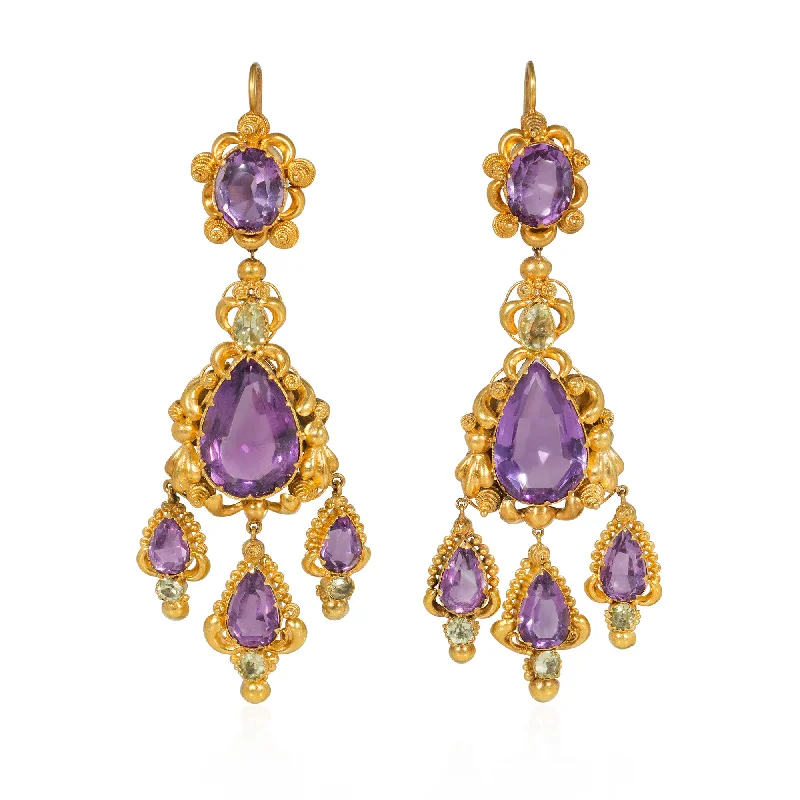 Turquoise Drop Earrings-Antique amethyst and chrysolite pendant earrings