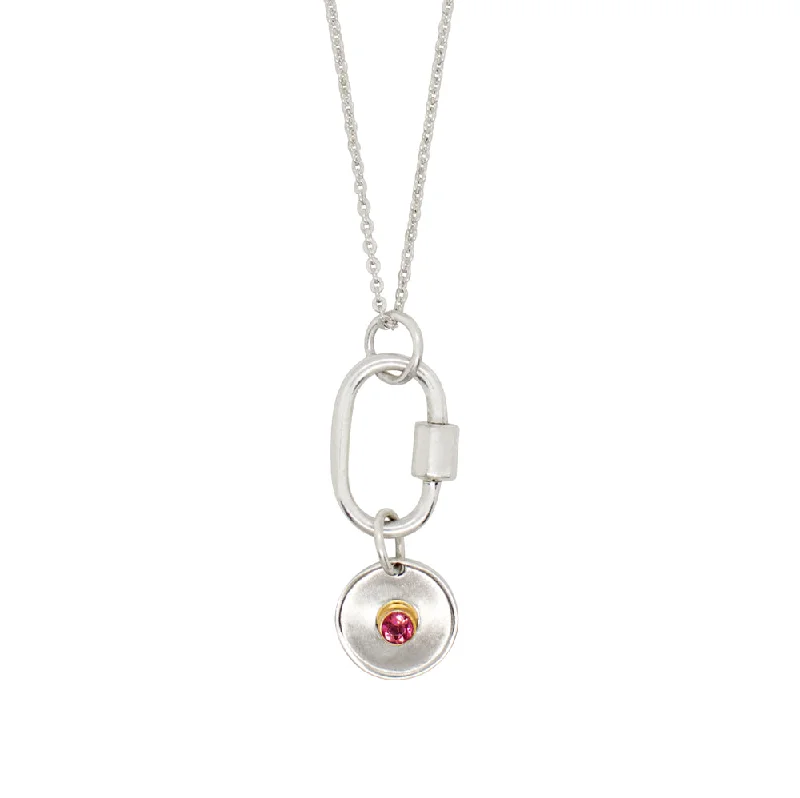 Layered Crystal Pendant Necklace-October Birthstone Carabiner Necklace - Pink Tourmaline