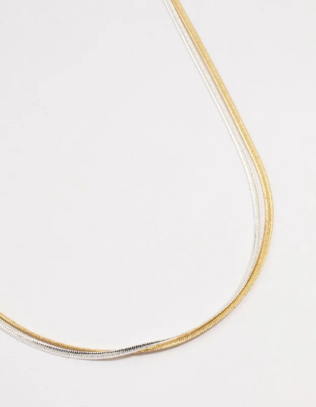 Luxury Gold Necklace-Mixed Metals  Double Chain Necklace