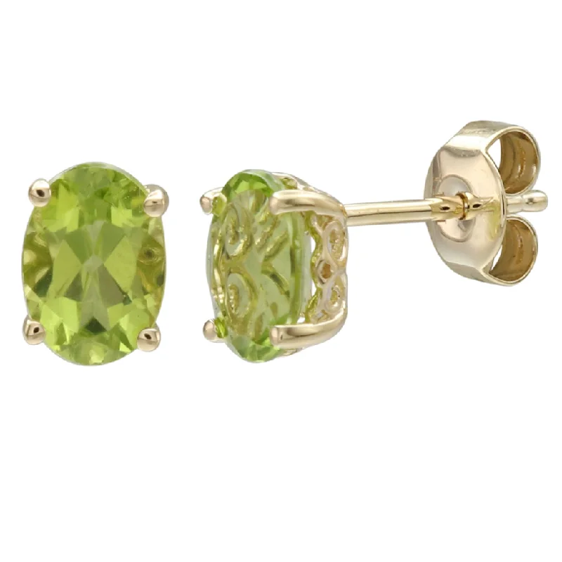 Colorful Drop Earrings-14K Yellow Gold 2.02ctw Oval Peridot Stud Earrings