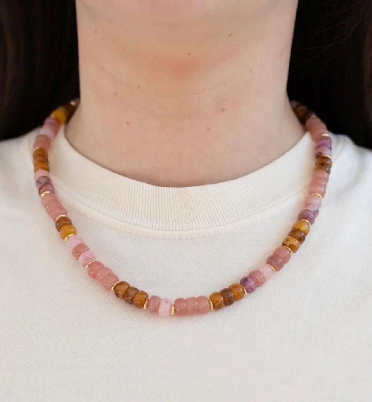 Long Silver Chain Necklace-Strawberry Rhubarb Resin Necklace