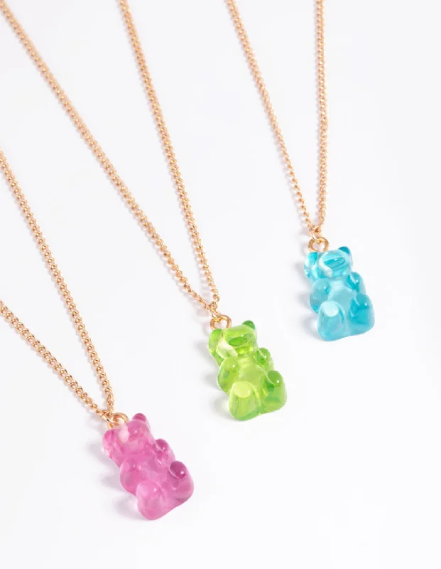 Adjustable Crystal Necklace-Acrylic Gummy Bear Necklace Pack