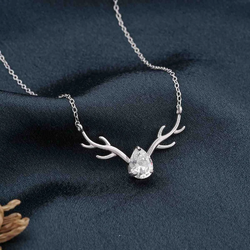 Simple Gold Necklace-Silver Deer Antler Cubic Zircon Necklace