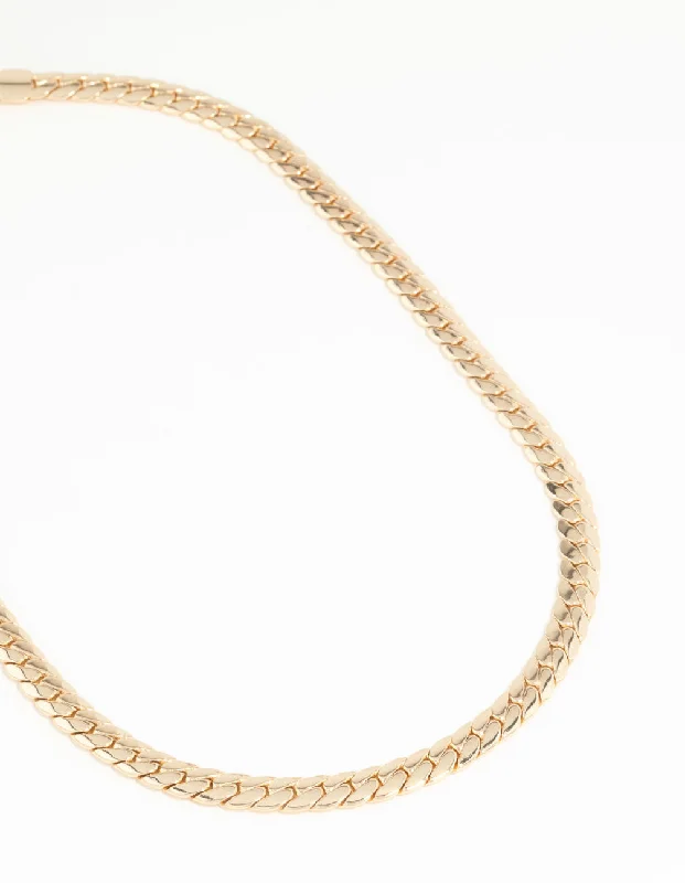 Classic Beaded Necklace-Gold Plated Flat Curb Chain Necklace