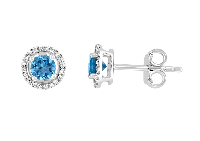 Chic Drop Earrings-14K White Gold 0.64ctw Blue Topaz & Diamond Halo Stud Earrings