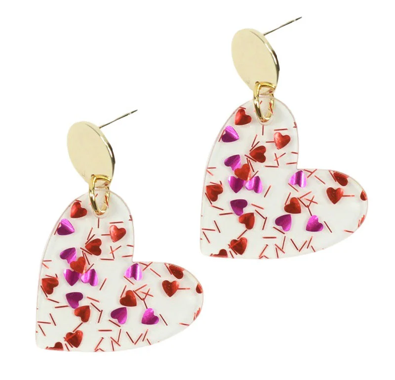 Beaded Hoop Earrings-Confetti Heart Earring