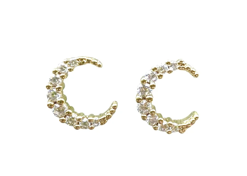 Large Gold Earrings-Crescent Stud