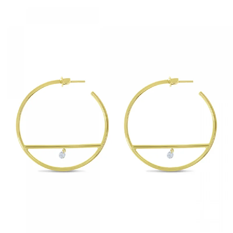 Heart Shaped Earrings-14K Yellow Gold 0.16ctw Dashing Diamond Bar Hoop Earrings