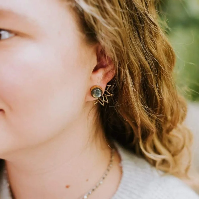 Custom Pearl Earrings-Labradorite Lotus Earrings