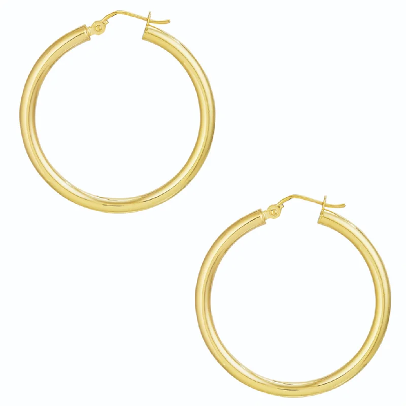 Chunky Drop Earrings-14K Yellow Gold 3x20mm Polished Hoop Earrings