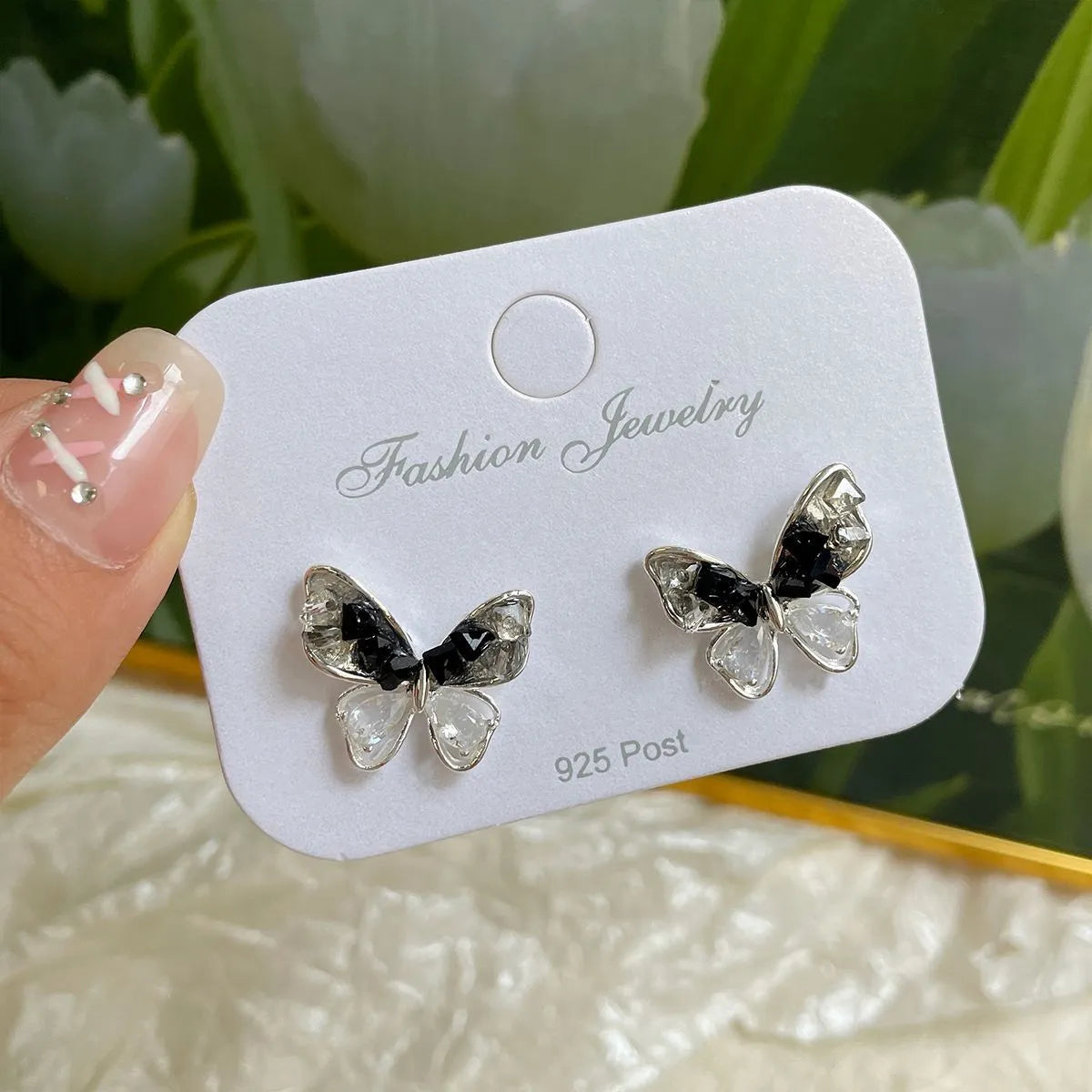 Gtd5 Black Cut-out Crystal Butterfly Studs