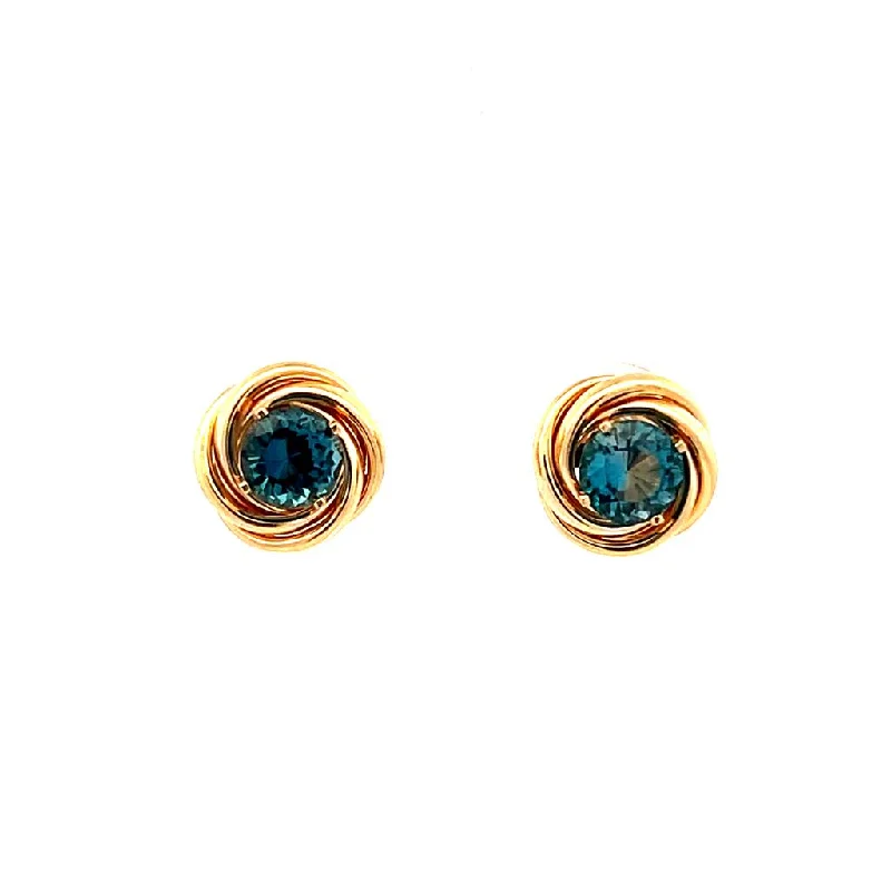 Adjustable Silver Earrings-Estate 14K Yellow Gold 1.27ctw Blue Topaz Knot Stud Earrings