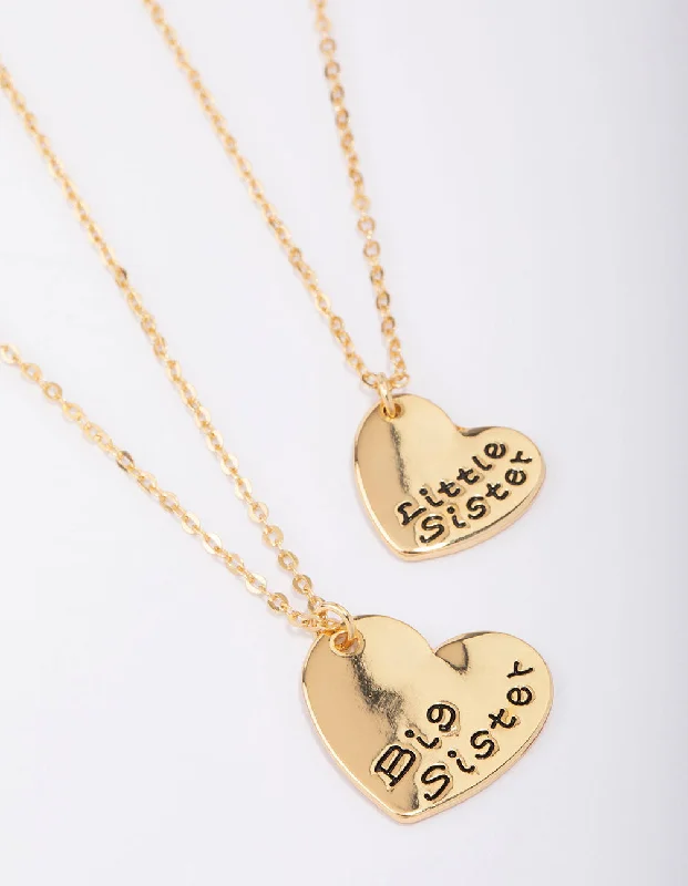 Stylish Gold Necklace-Gold Big Sister & Little Sister Necklace Pack