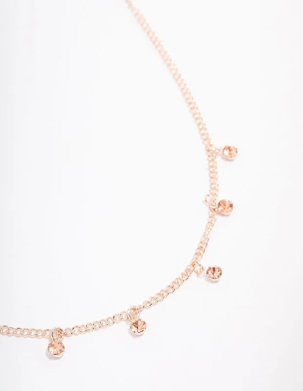 Elegant Bar Necklace-Rose Gold Alternate Diamante Necklace