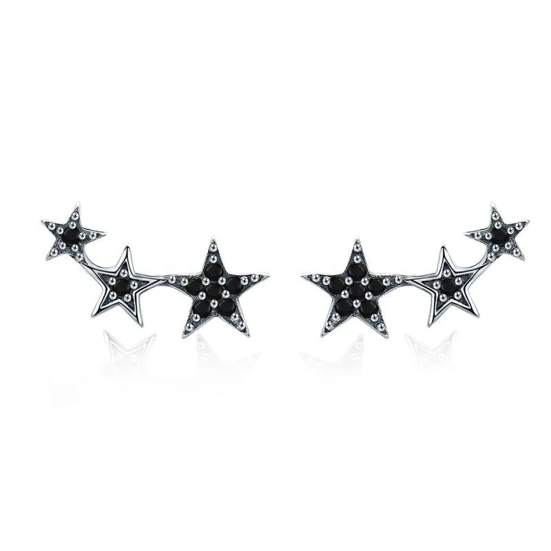 Star Language-925 Silver Earrings-Black Gold