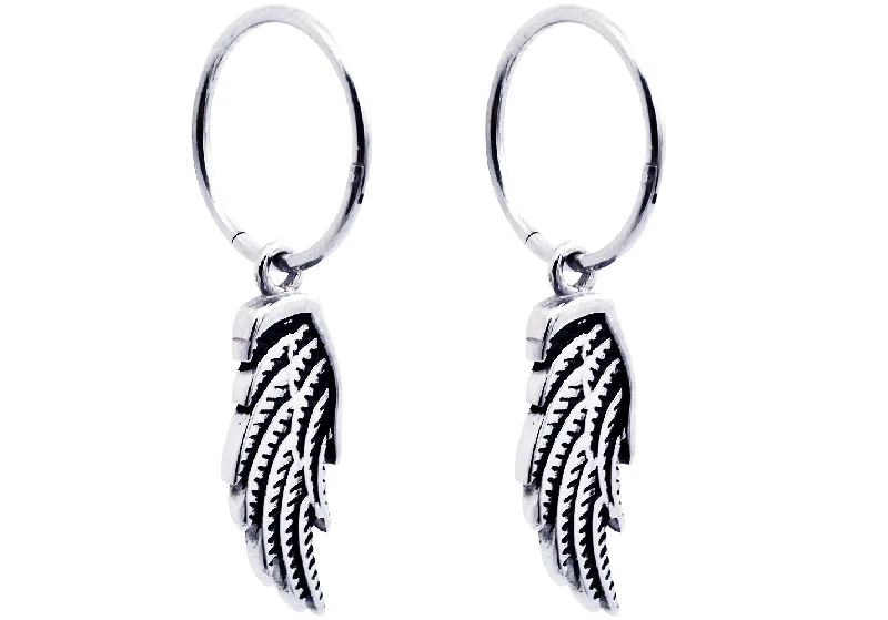 Custom Silver Earrings-Mens Stainless Steel Wings Earrings