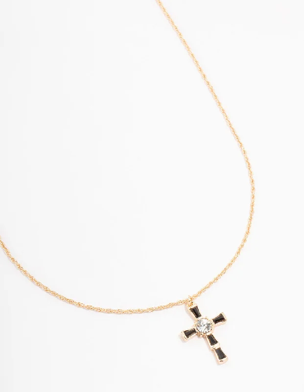 Personalized Diamond Necklace-Gold  Baguette  Bohemia Czech Crystal Cross Necklace