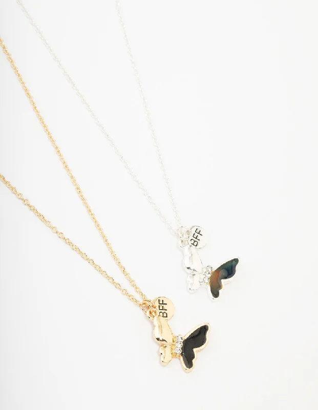 Minimalist Silver Necklace-Kids Two-Toned Butterfly Pendant Necklace Pack