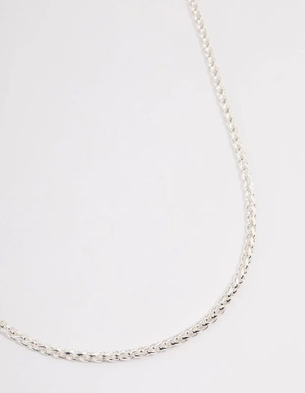 Handcrafted Gold Necklace-Silver Classic Wheat Chain Necklace