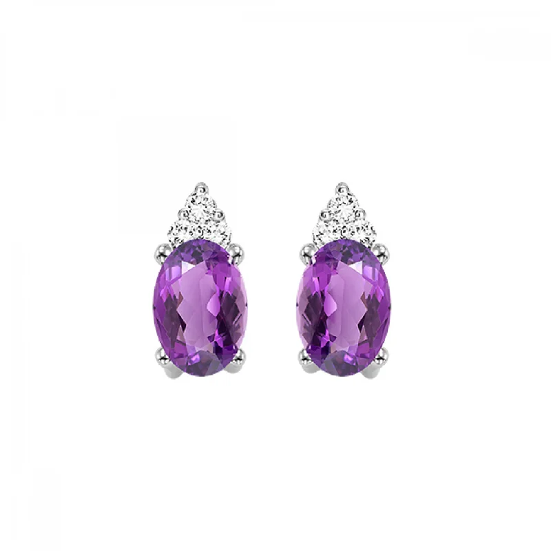 Simple Crystal Earrings-10K White Gold 0.45ctw Oval Amethyst & Diamond Stud Earrings