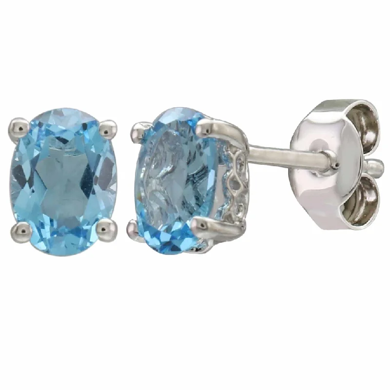 Elegant Statement Earrings-14K White Gold 1.69ctw Oval Swiss Blue Topaz Stud Earrings