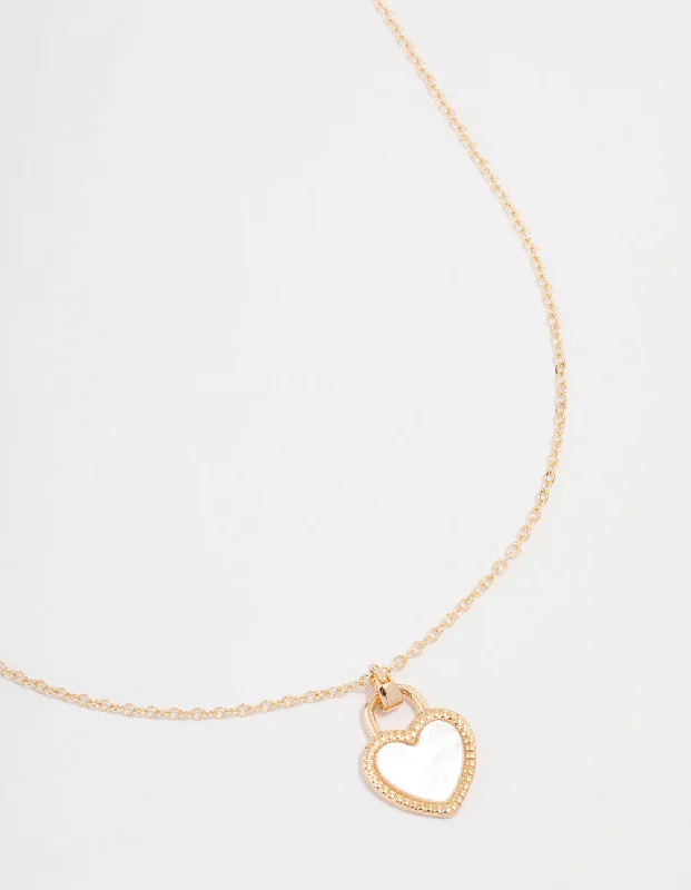 Classic Pearl Necklace-Gold Heart Locket Pendant Necklace